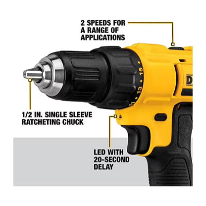 Taladro Atornillador DeWalt 20V MAX con 2 Baterías, Cargador y Mochila — DCD771C2